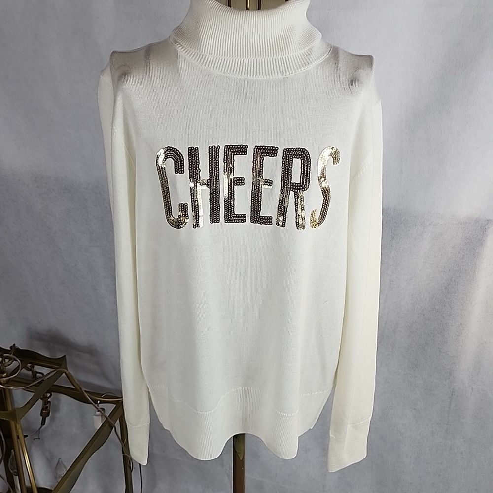 🎄Buttery Soft Cream CHEERS Sweater Size L Holiday Happy Sweater!